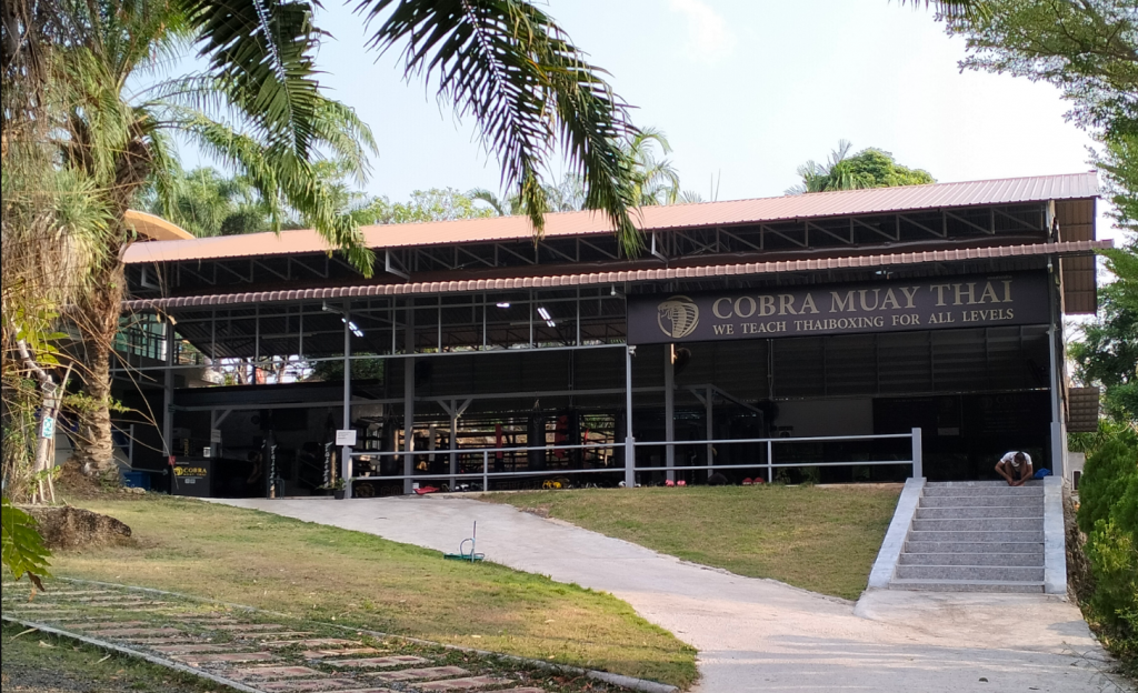 Cobra Muay Thai gym exterior in Phuket surrounded by trees and greenery